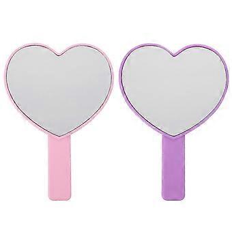 2 Pcs Heart-shaped Handheld Makeup Mirror Lovely Portable Compact Mirror