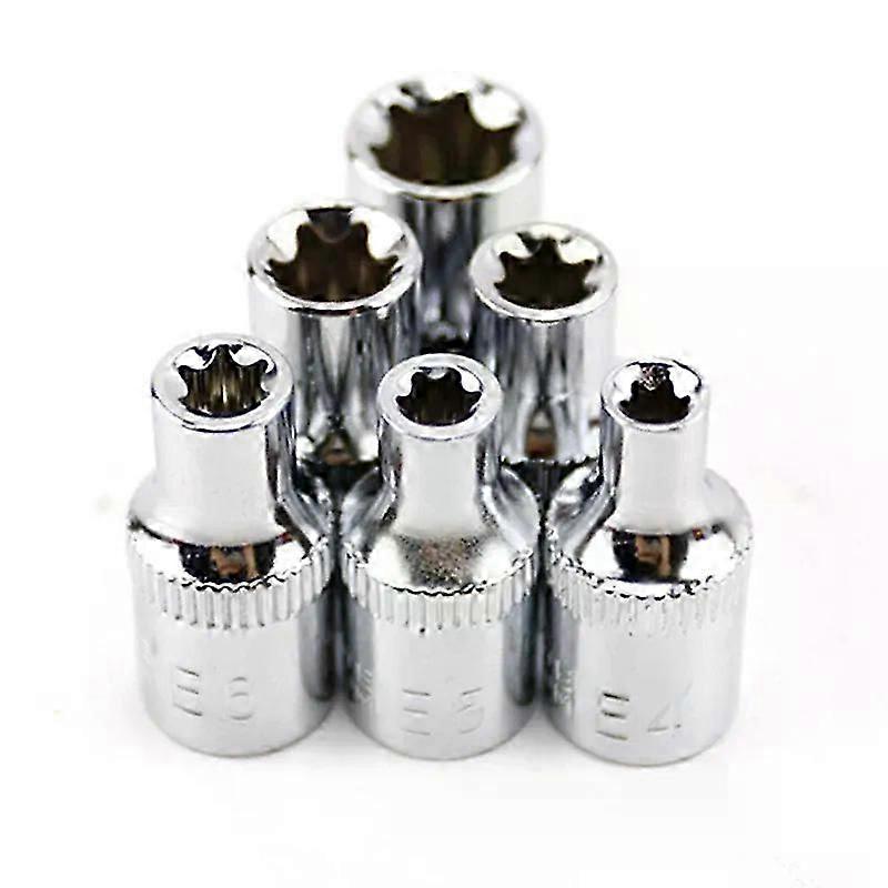 6Pcs 1/4 Inch Torx Star Female Bit E Socket Set E4 E5 E6 E7 E8 E10 Hand Tools Hexagon Plum Socket Screwdriver