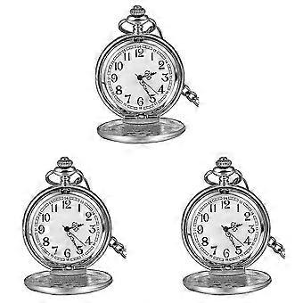 3X Classic Smooth Vintage Mens Pocket Watch Xmas (Silver)_fgz