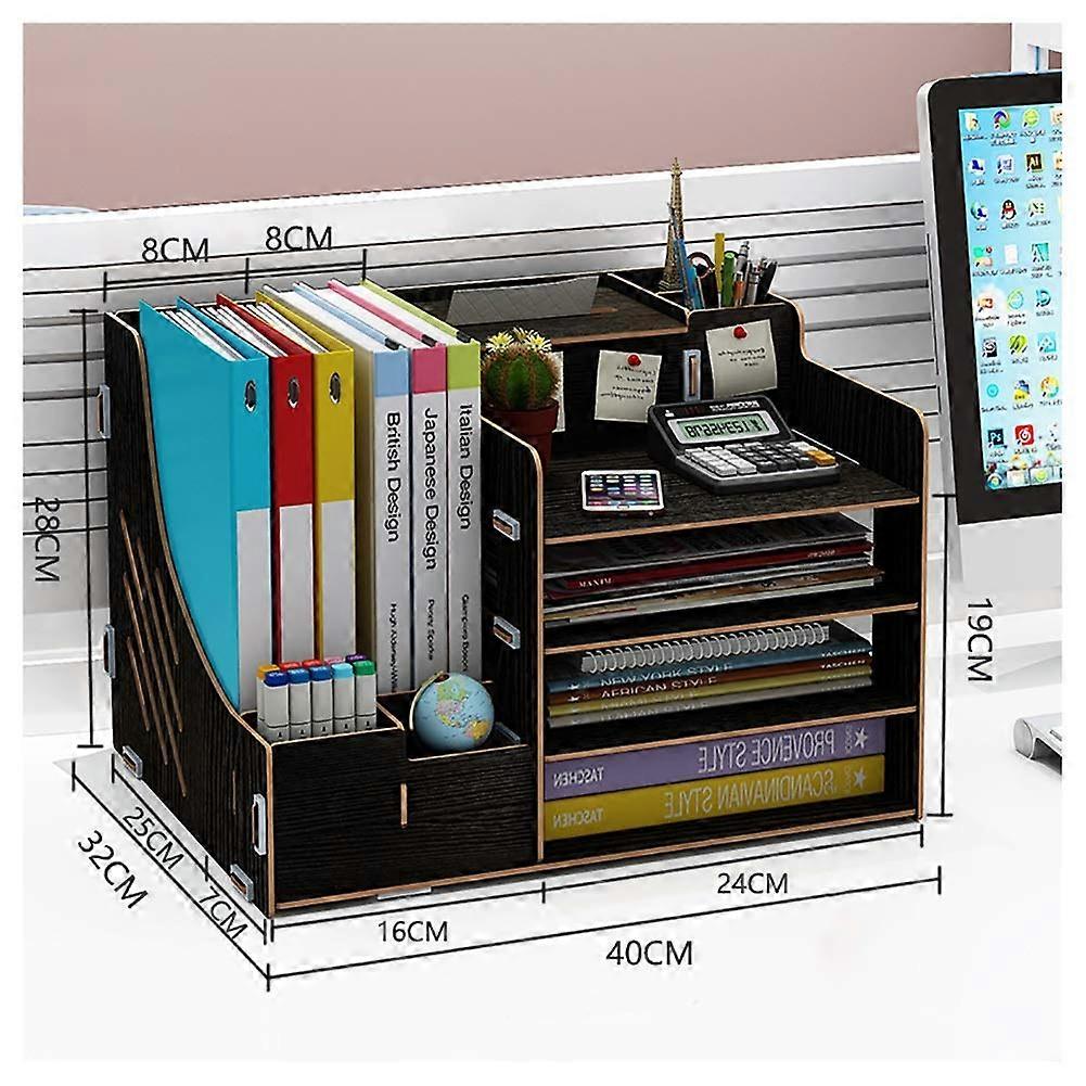 File Cabinet with Multi-Function Solid Wood Desktop Folder and Pen Holder Rack, Colour C