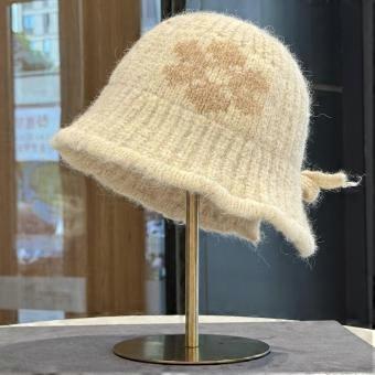 Herfsthoed voor dames, gebreide hoed met bloemen, veelzijdig model, kleine wollen hoed, stijlvolle retro bucket hat.