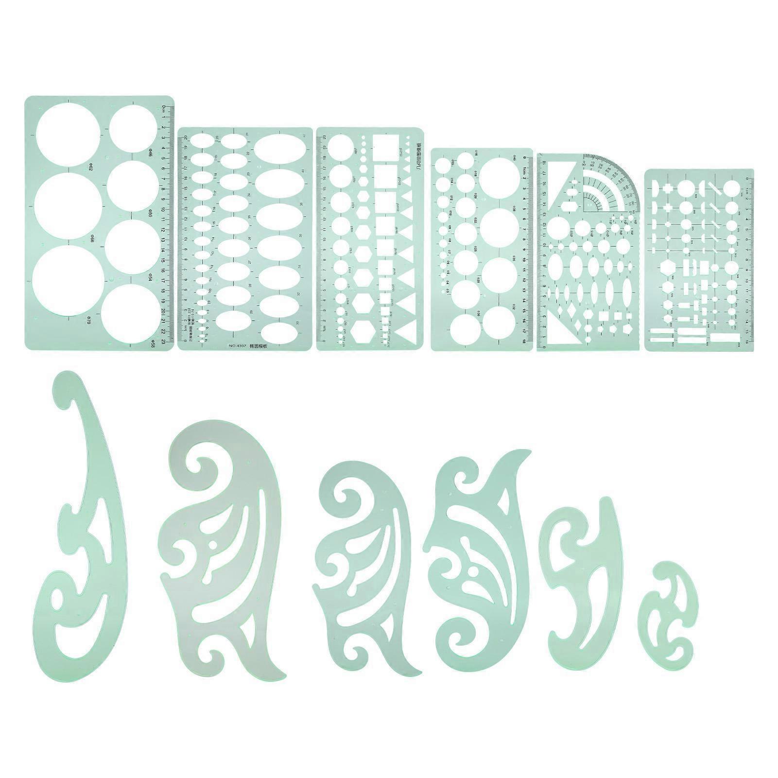 12Pcs Drawing Template Multifunctional Measuring Geometric Plastic Draft Ruler Design Supplies