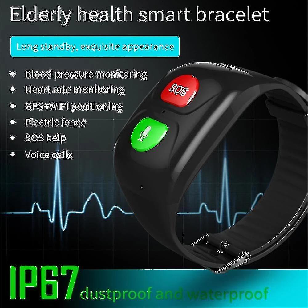 Sos Smart Bracelet For Seniors With Gps Info Push Heart Rate