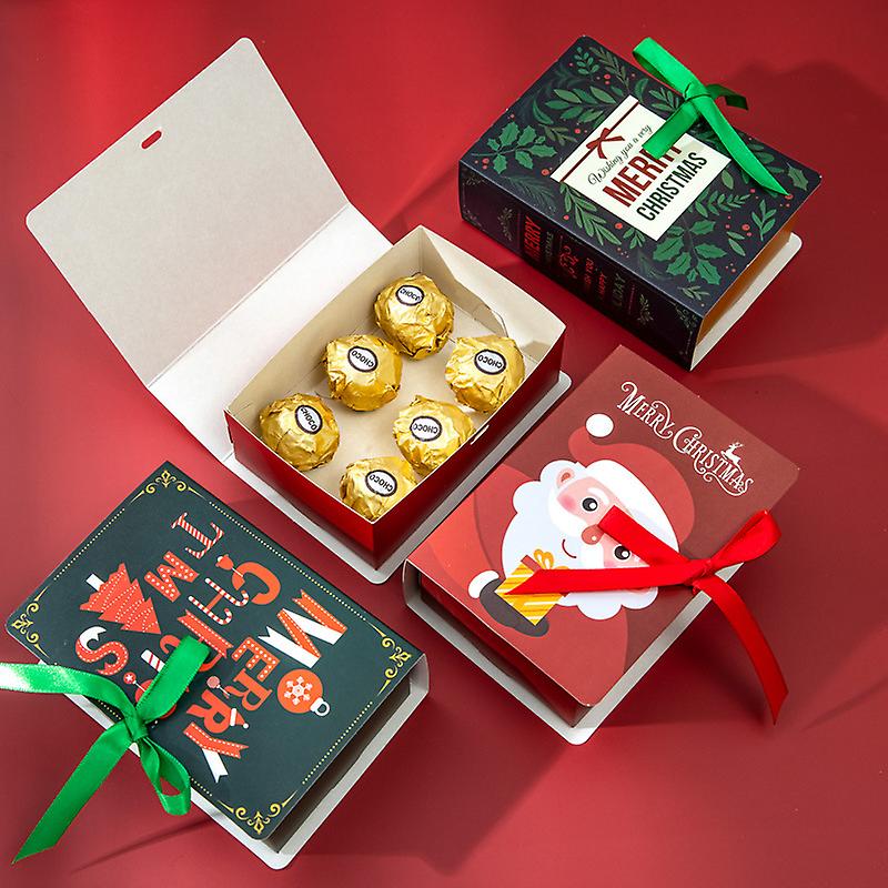 4Pcs Kerst Gift Dozen Kaart Papier Doos Met Lint Kerst Inpakken Dozen Merry Christma Dozen Party Gunst Verpakking Dozen