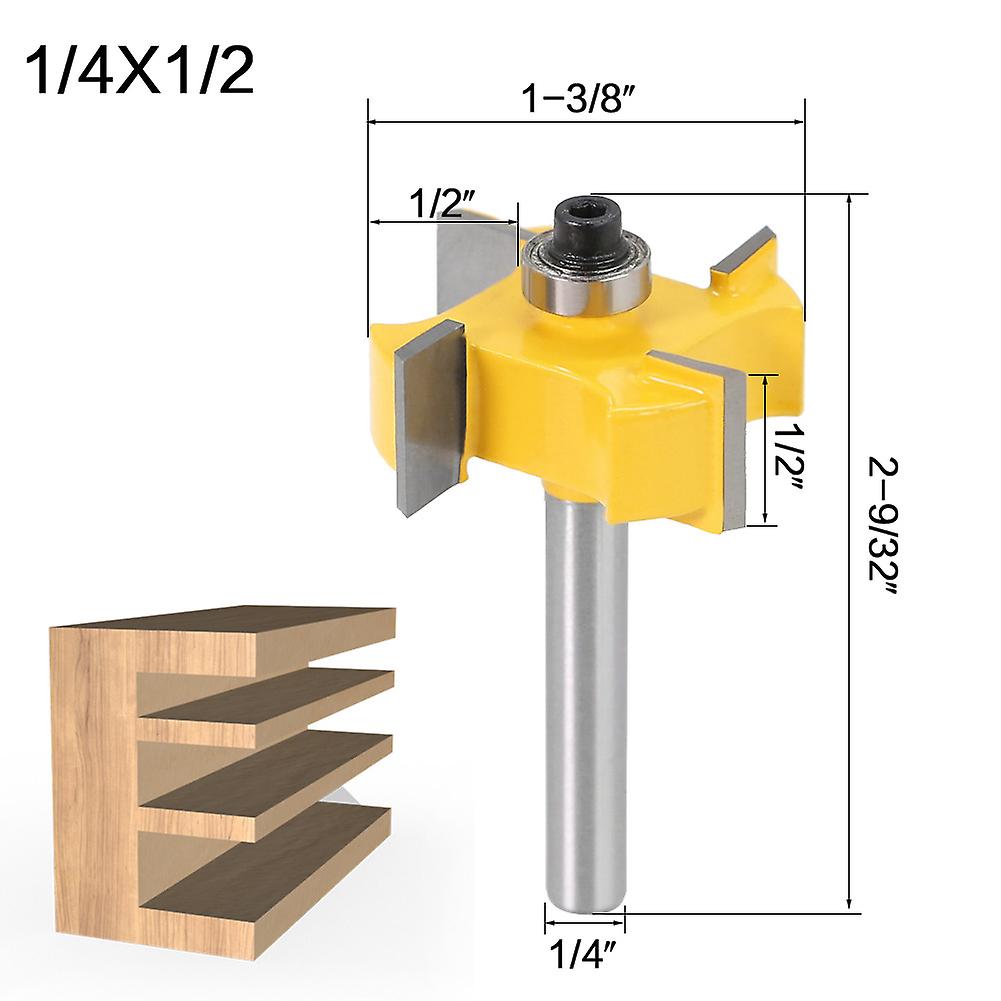 1 Pc T-type Router Bit Milling Cutter 6/6.35mm Shank 1/4 3/8 1/2'' W/ Bearing For Wood/ Drawer Tenon Joint Carpentry Tools