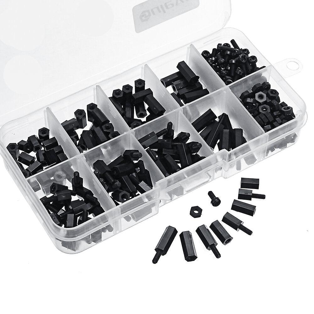 300Pcs Nylon Screw White/black Hex Screw Nut Pcb Standoff Spacer Assortment Kit