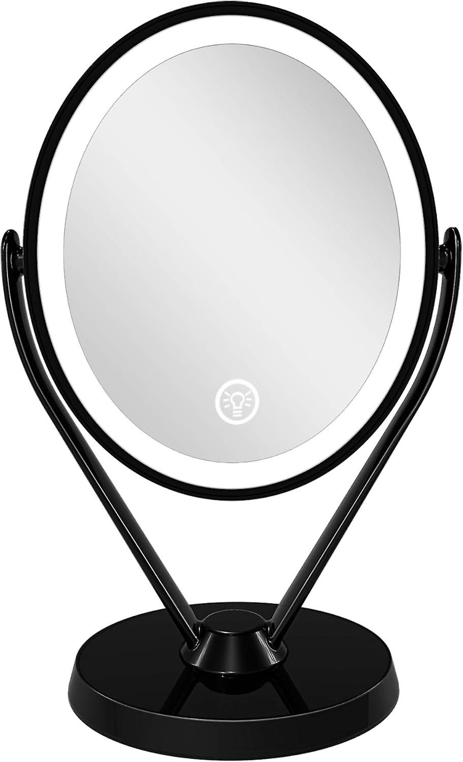 LED Makeup Mirror with Double-Sided Magnification, Touch Sensor Control, and USB Rechargeable Features