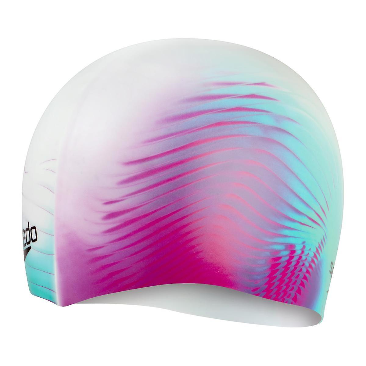 Speedo Digital Printed Silicone Cap - 3D Waves White/ Electric Pink - Womens