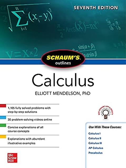 Schaums Outline Of Calculus Seventh Edition by Elliott Mendelson Paperback Book