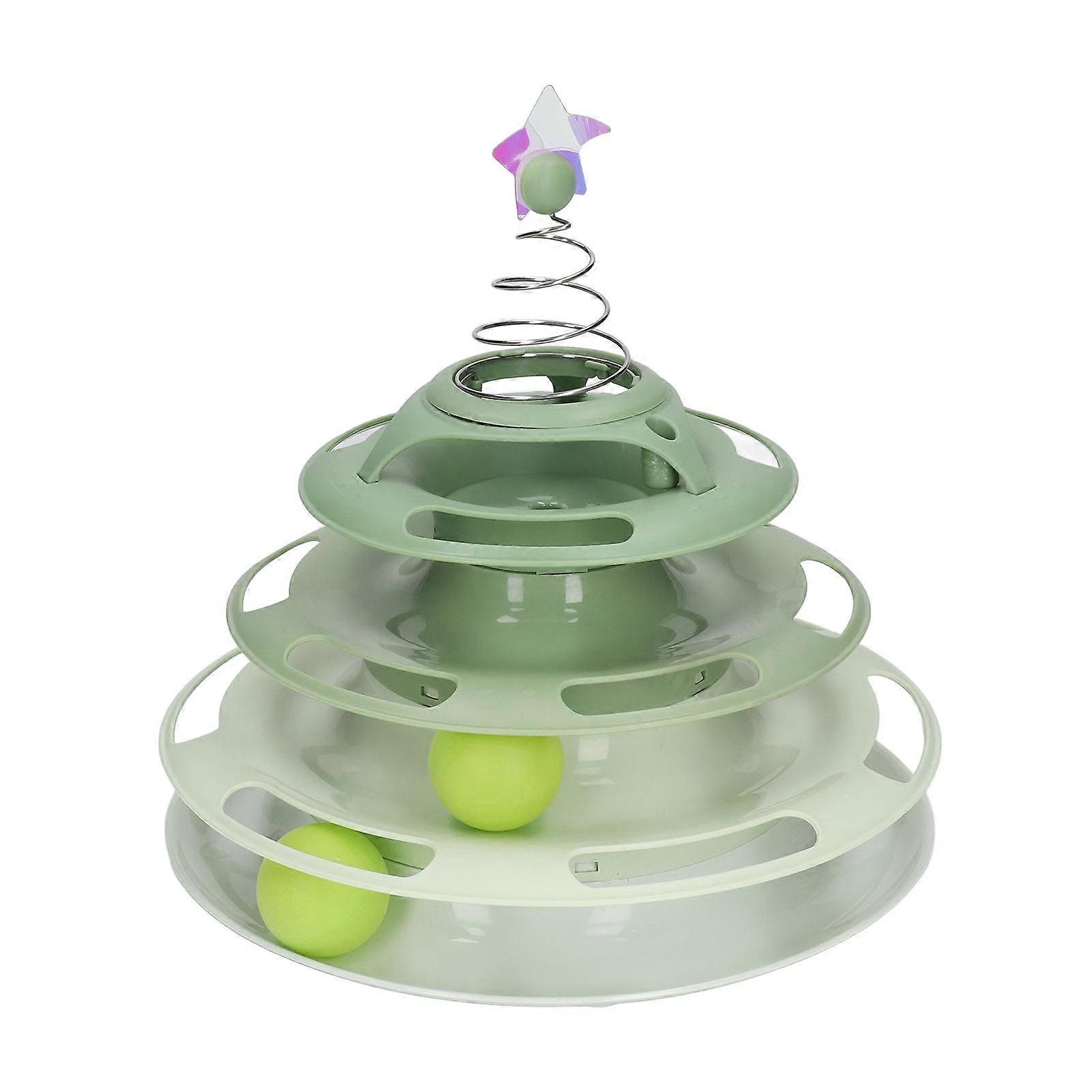 Cat Turntable Toy Relieve Boredom Interactive 4 Level Turntable Cat Toy Balls with Spring Star for Kitten Supplies Green 