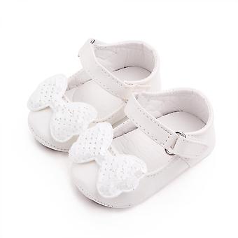 Veeki Baby Girls Boys Handmade Princess Flats Toddler First Walkers Soft PU Leather Non-Slip Crib Wedding Dress Shoes ----- White Rosette13cm