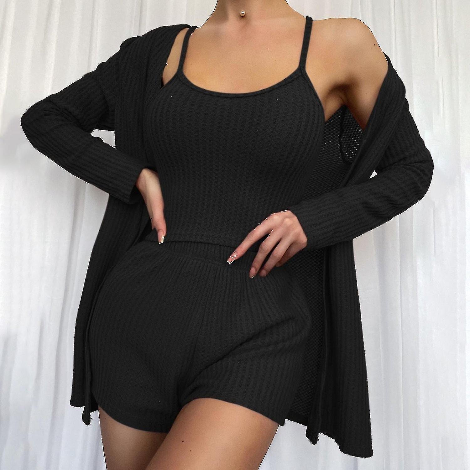 ملابس داخلية مثيرة كبيرة الحجم للنساء بحجم كبير 3 قطع محبوكة بدلة غير رسمية رداء حمام بيجامة بيجامات