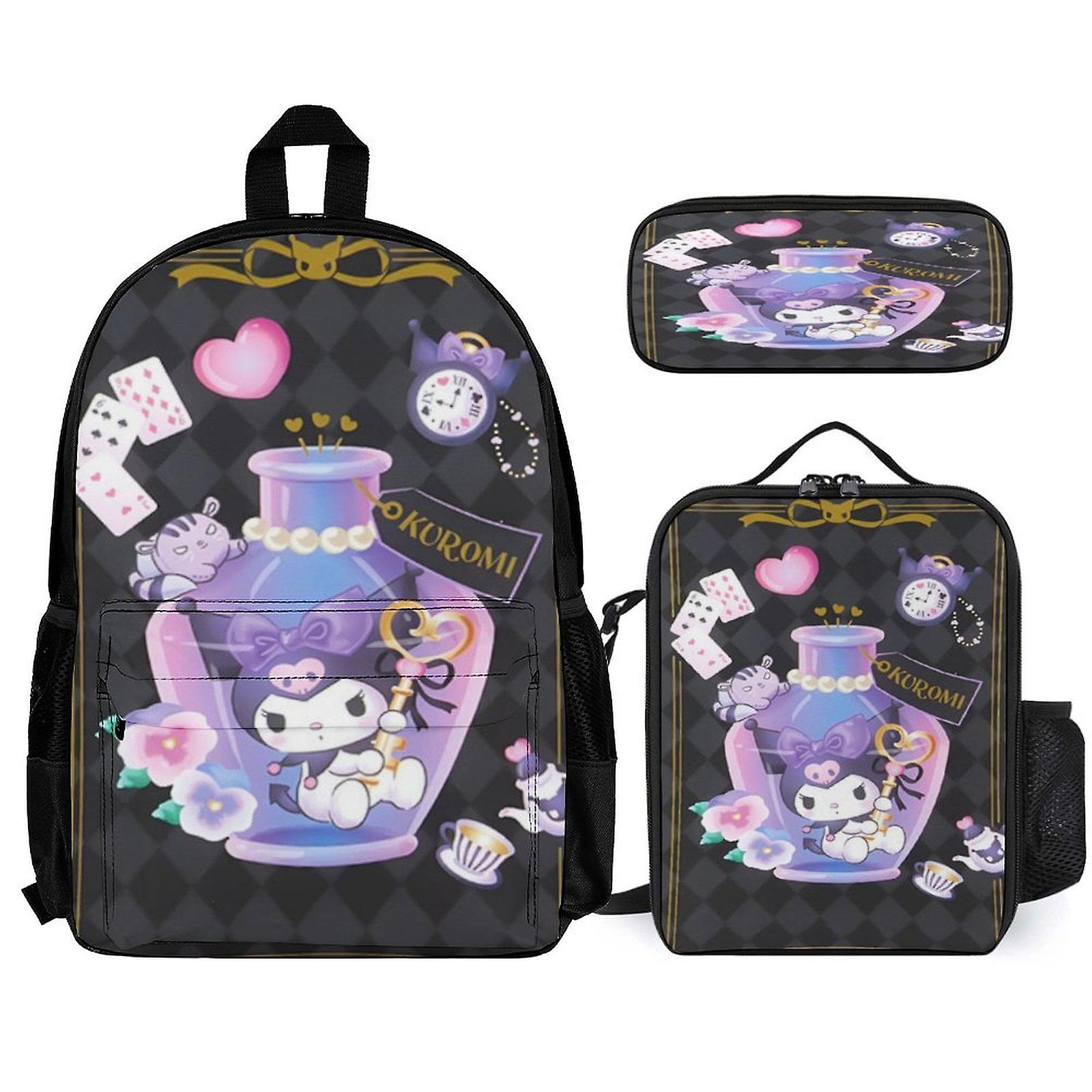Kuromi Backpack 3 Piece Set Laptop Backpack with Pencil Case Lunch Bag Combination