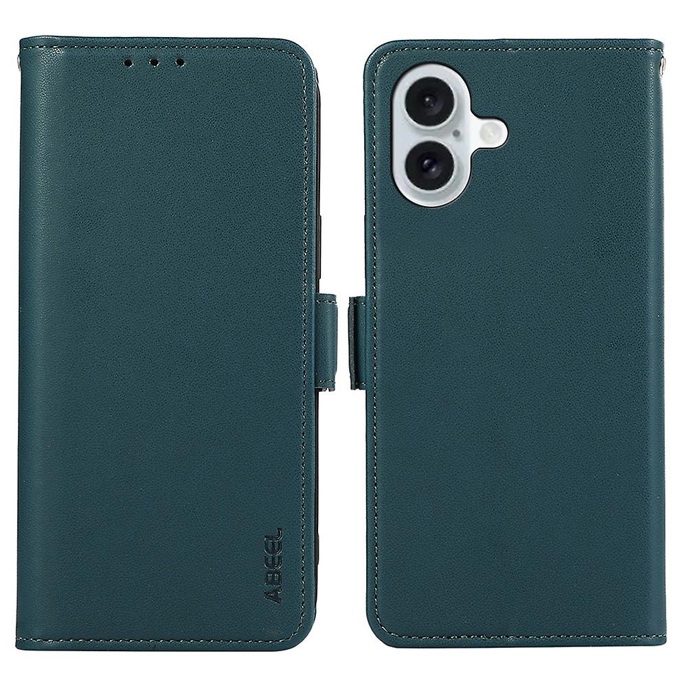 ABEEL For iPhone 16 Plus Case Leather Phone Cover with RFID Blocking Wallet - Green