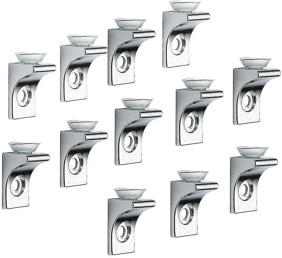 Glass Shelf Bracket, 12 Pcs Zinc Alloy Polished Chrome Right Angle Shelf Support Fixing Clip With Suction Cup