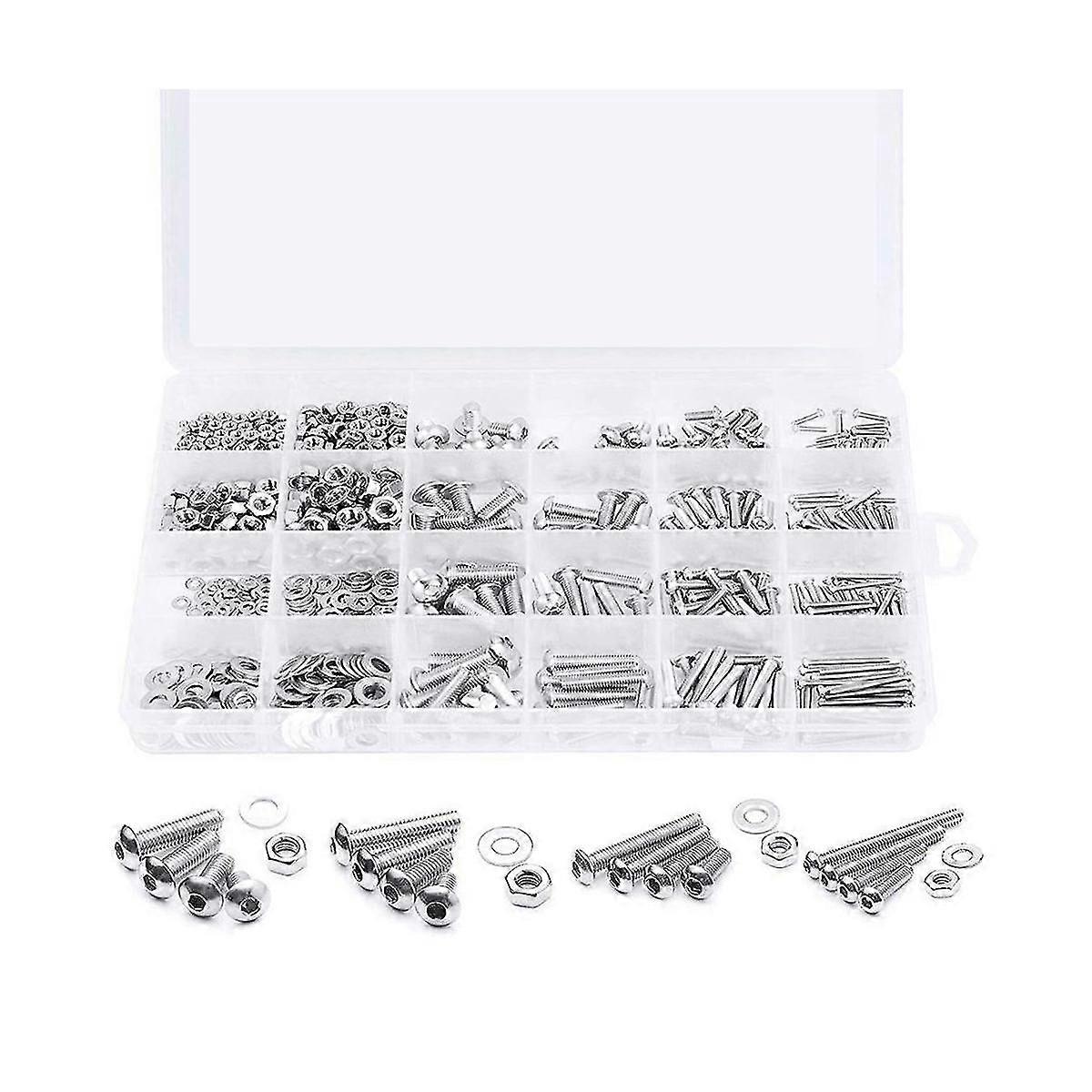 Stainless Steel Screw Hexagon Hex Socket Button Round Pan Head Screws Bolt Nut Washer Set Box Kit H