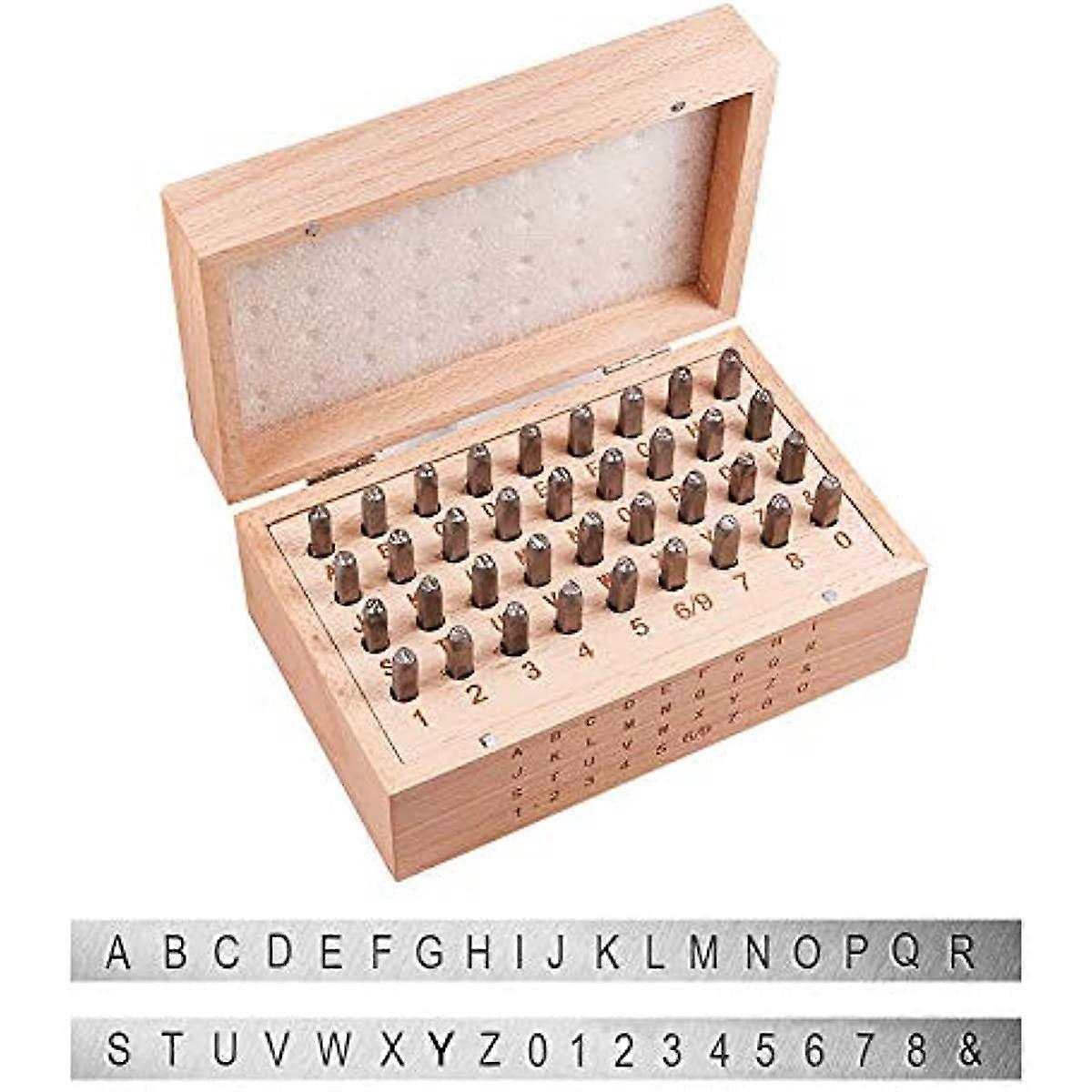 36pcs 4mm Electroplated Iron Number Alphabet Punch Set Uppercase Alphabet A to Z Number 0 to 8 and Symbol & Metal Stamp Punch Tool Kit for DIY Jewelry