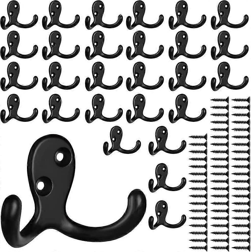 28 Pack Heavy Duty Double Prong Coat Hooks Wall Mounted With 56 Screws Retro Double Hooks Utility Hooks