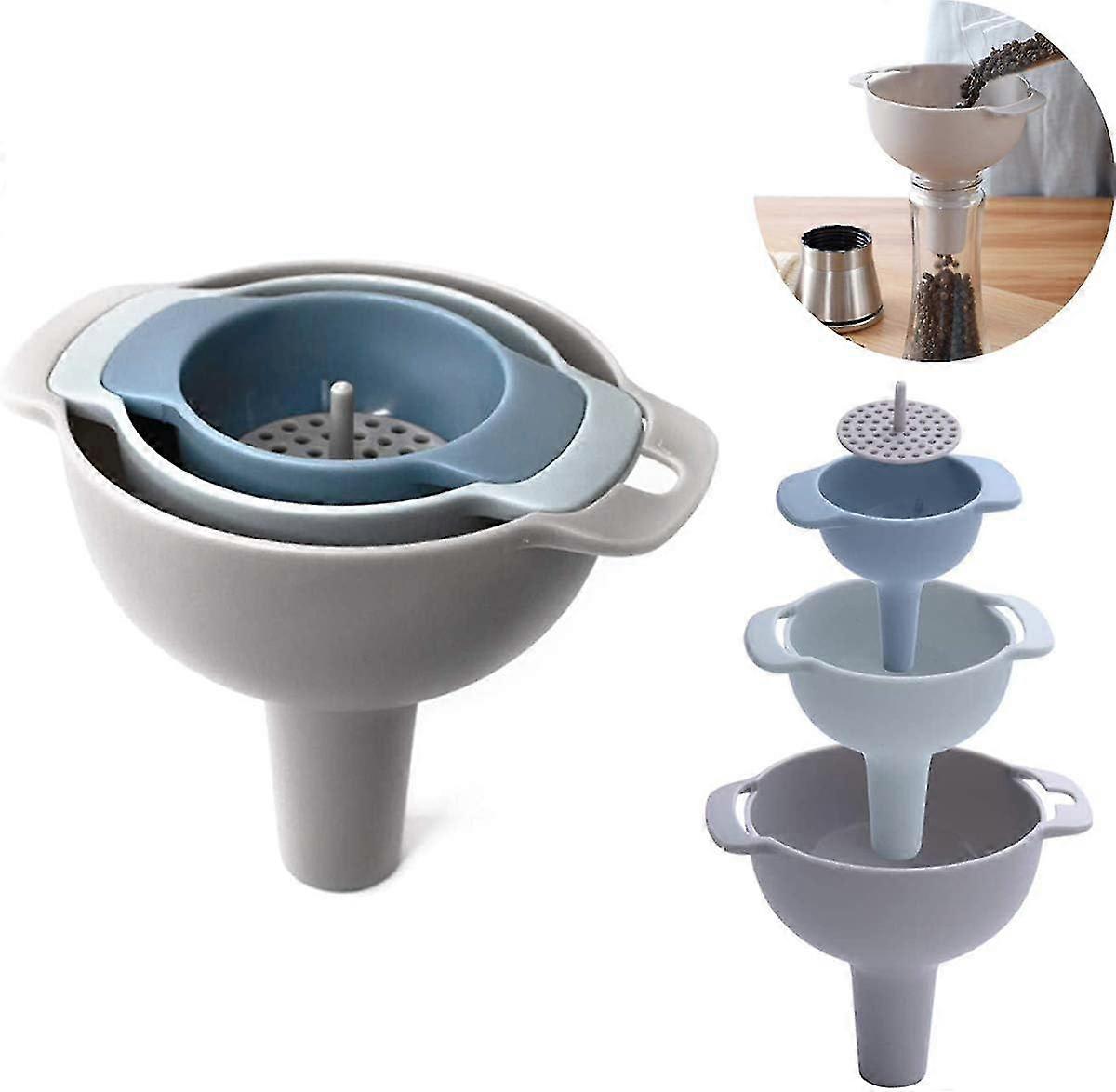 Kitchen Funnel, Stackable Plastic Funnel with Handle, 4 in 1 Multifunctional Food Funnels, 4 in 1 Multifunctional Strainer Funnel, Transfer Liquid, Po