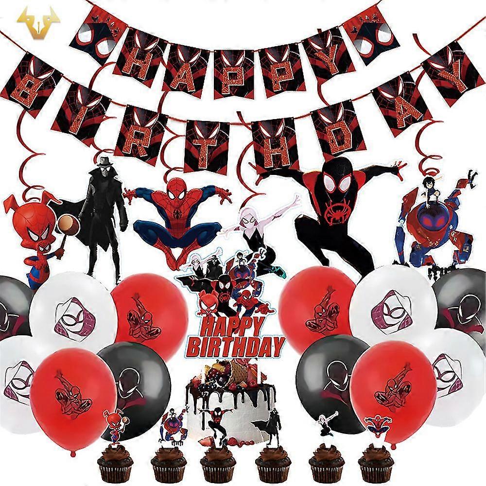 Spider-man: Into The Spider-verse Themed Birthday Party Decoration Balloons Banner Cake Topper Hanging Spiral Set