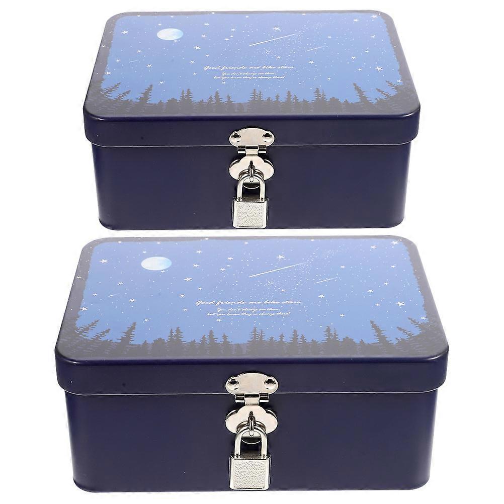 2 pcs Tinplate Storage Box with Lock Desktop Storage Box Retro Tinplate Box for Jewelry