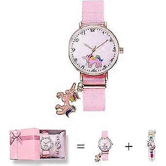 Unicorn Watch Girls Titta på Rosa Nylon Band Analog Wrist Watch Unicorn Gåvor