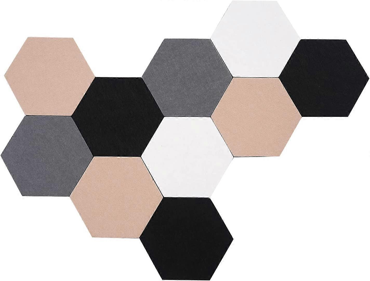 PPIAO 10Pcs Self Adhesive Felt Board Tiles Hexagon Bulletin Board for Walls, Felt Cork Pin Board for Pictures Photos Memos with Push Pins