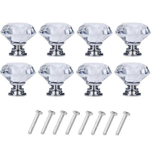 Diamond-shaped knobs in glass Transparent/Silver 8 pcs