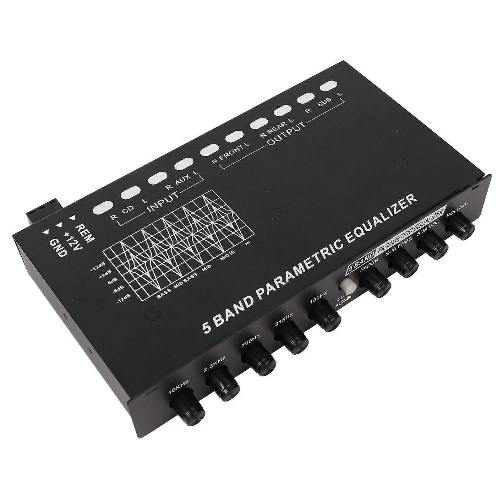 Car Stereo Equalizer, Car Audio Equalizer Adjustable 5 Bands Precise Tuning EQ Tuning Crossover Amplifier Graphic Equalizer