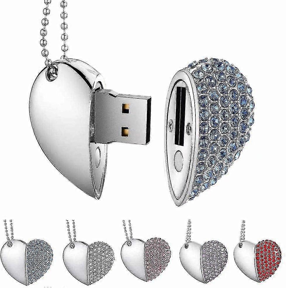Usb Stick, Premium Usb 3.0, Diamond Heart Shape 32gb Usb Flash Drive Waterproof Memory Stick Memory Stick High Speed Transfer, Blue-Yvan