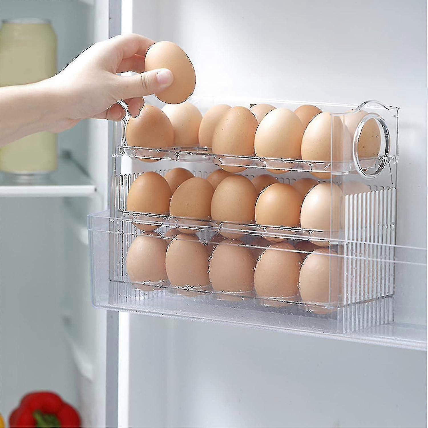 Egg Holder For Refrigerator, 3-layer Flip Egg Holder Egg Storage Container Stackable Egg Organizer For Refrigerator Door Stores 30 Eggs Space Saver