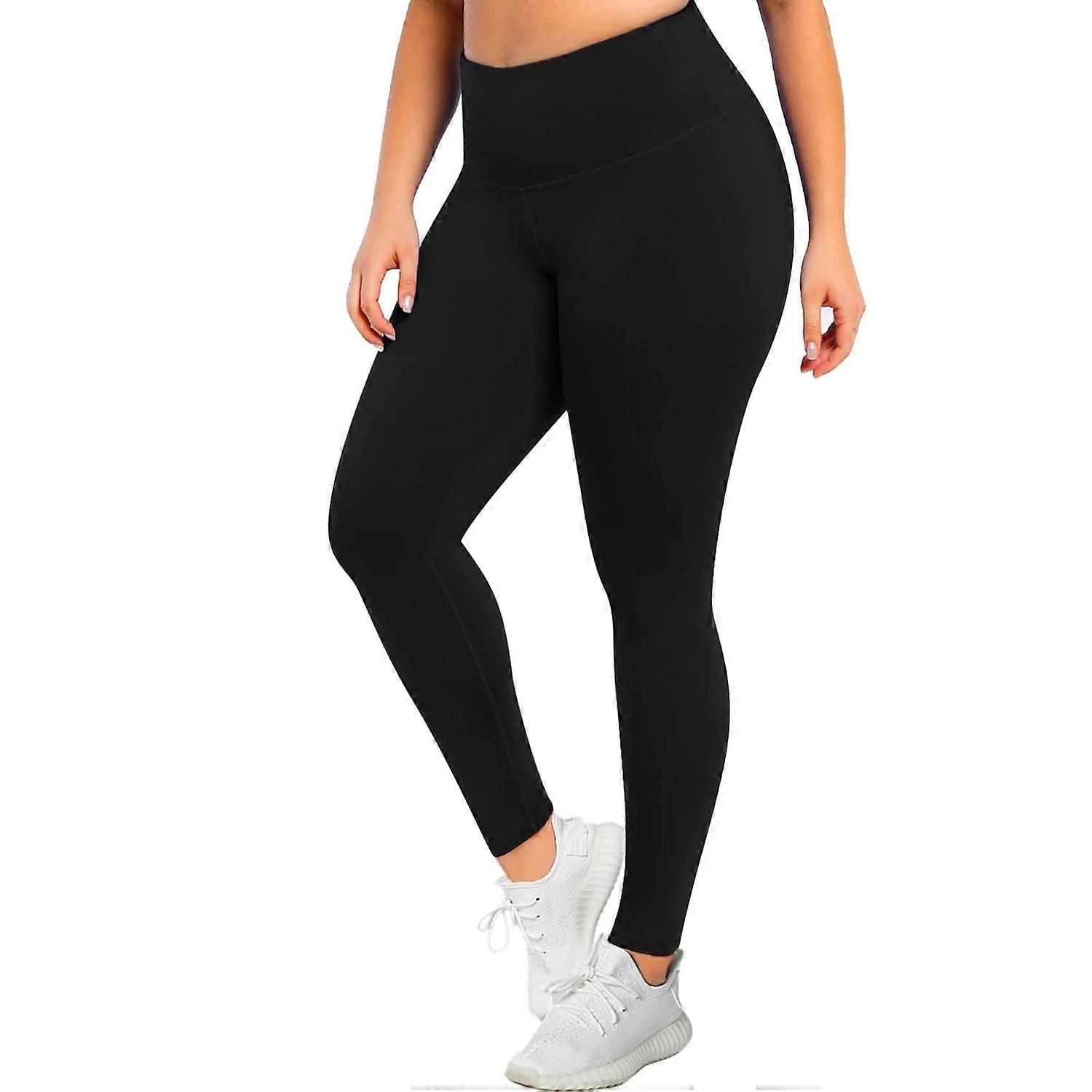 Plus Size Leggings for Women-Stretchy 2X-Large Tummy Control High Waist Spandex Workout Black Yoga