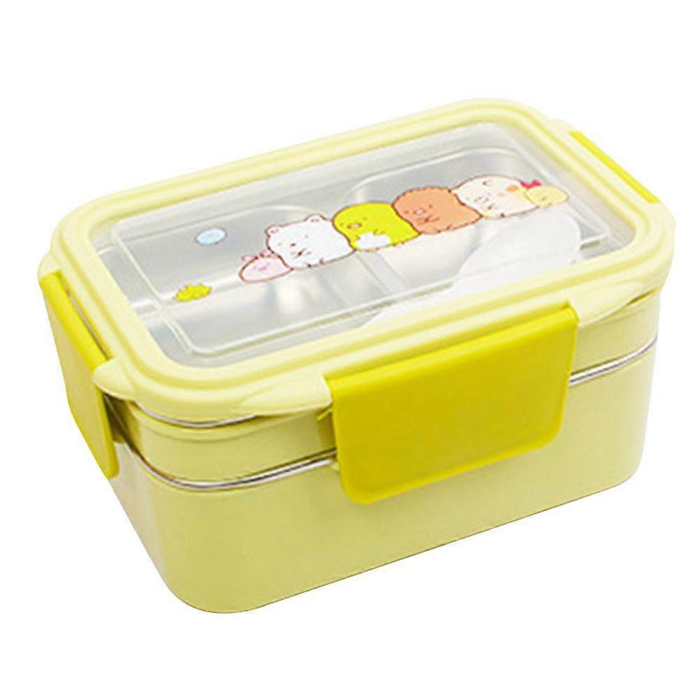 Cartoon Microwave Lunch Box Stainless Steel Double Layer Bowl with Compartments