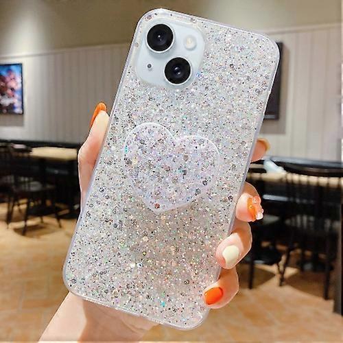 For iPhone 15 Starry Sequin Heart Stand Epoxy TPU Mobile Phone Case