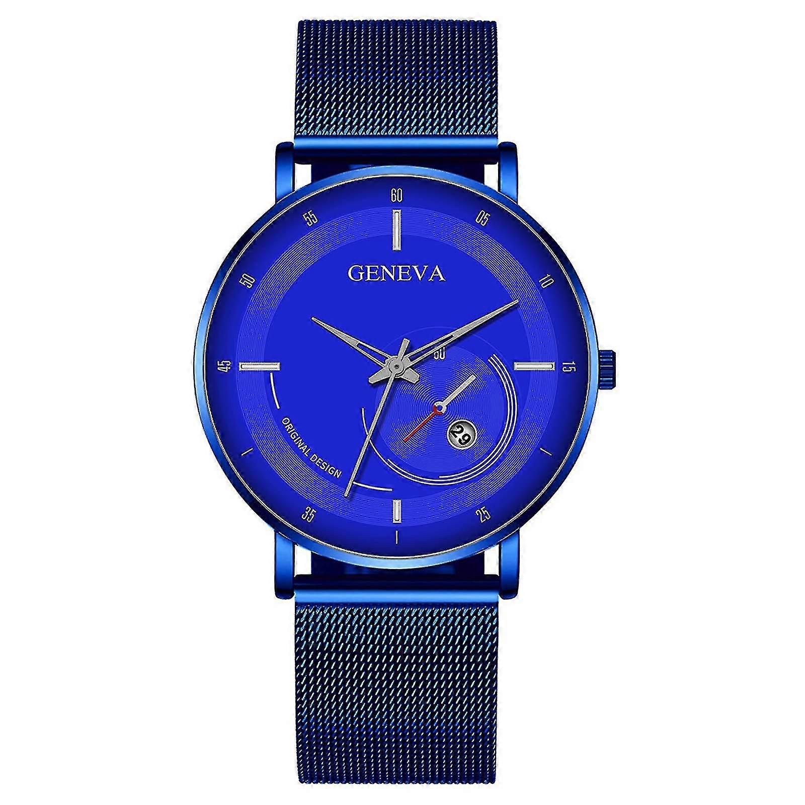 Men's Quartz Pin Buckle Watch With Mesh Strap Color Pointer Colorful Scale