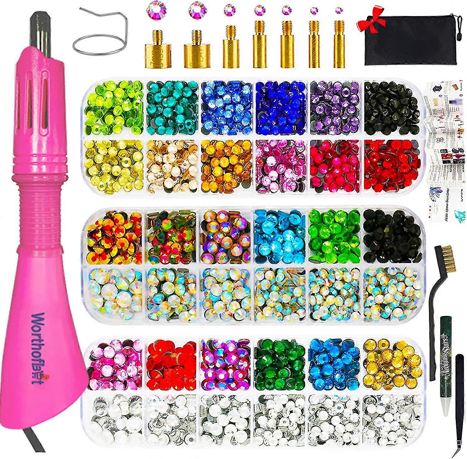 Rhinestone Setter, Applicator Toolkit, Hot Fixed Wand Bedazzler Kit, 4080pcs, Ab Crystal, Clear, 14 Colors, 7 Tips, 4 Gems Sizes, Tweezers, , Jewel Pi