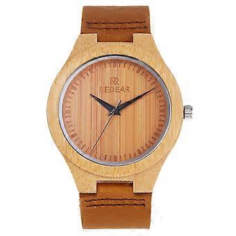 Damen Bambus Holzuhr Holzuhr mit Lederarmband Analog Quarz Leichte Freizeituhren Armbanduhr