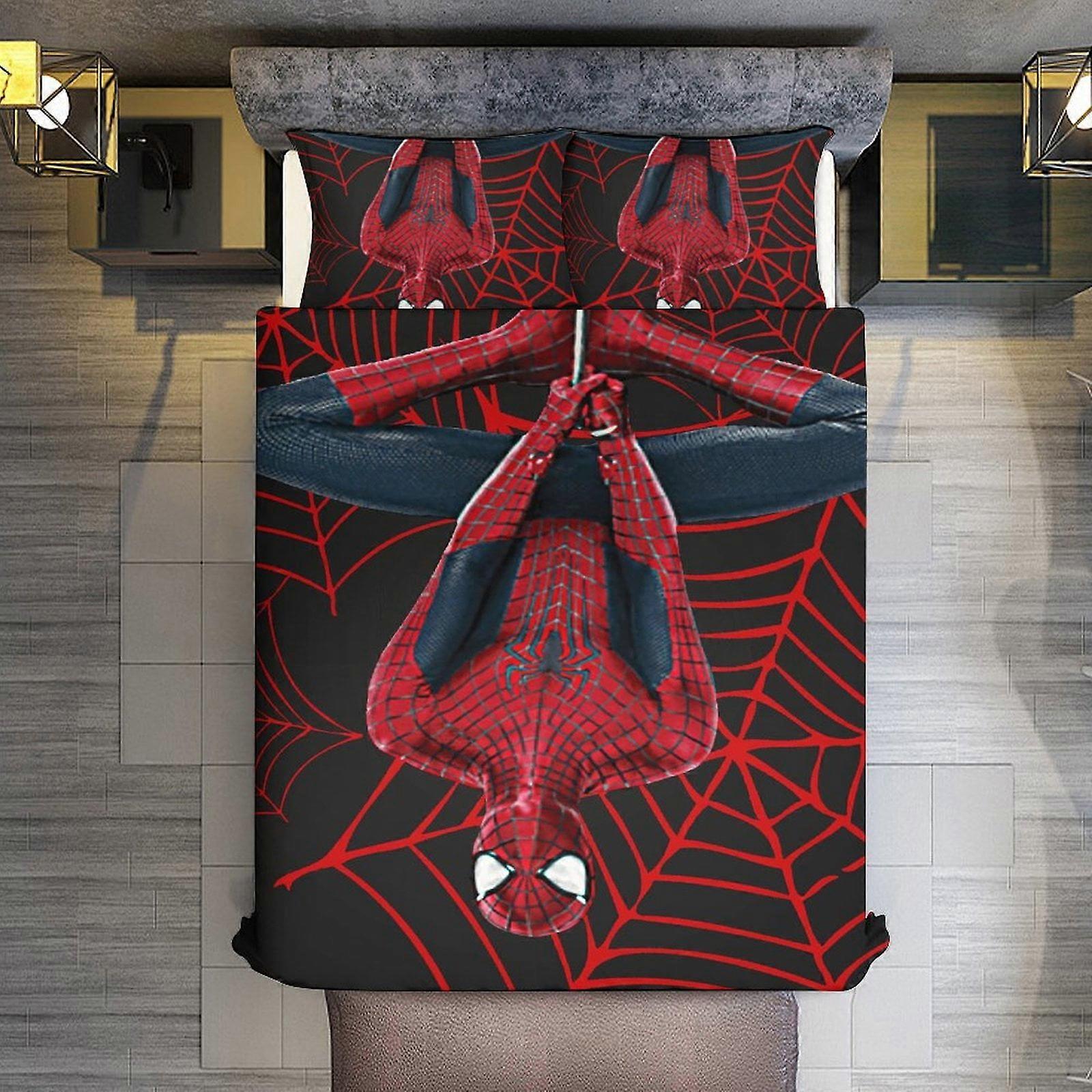 v3254  Bed Sheets Bedding Spider-Man 3 Pieces Duvet Cover Set Full Size Super Soft Fade Resistant Microfiber 1 Cover with Zipper and 2 Pillowcases,Eas