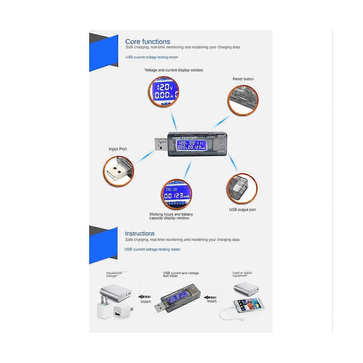 DC Mobile Power Charging Current Voltage Digital Monitor USB Tester Current 0-3A Voltage 4-20V Dual