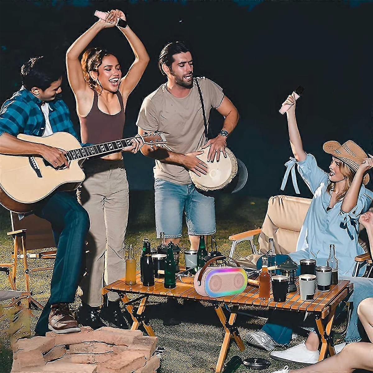 Mini , Portable Bluetooth Speaker Set With 2 Wireless Microphone With Led Lights (white)