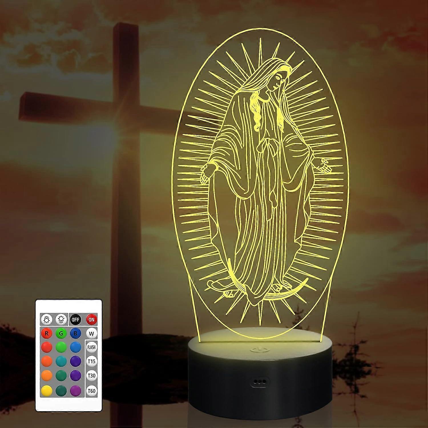 Virgin Mary Gifts,  3D Our Lady Night light Illusion Hologram Lamp 16 Color Changing with Remote Control + Timer, LED Best Birthday Christian Gift