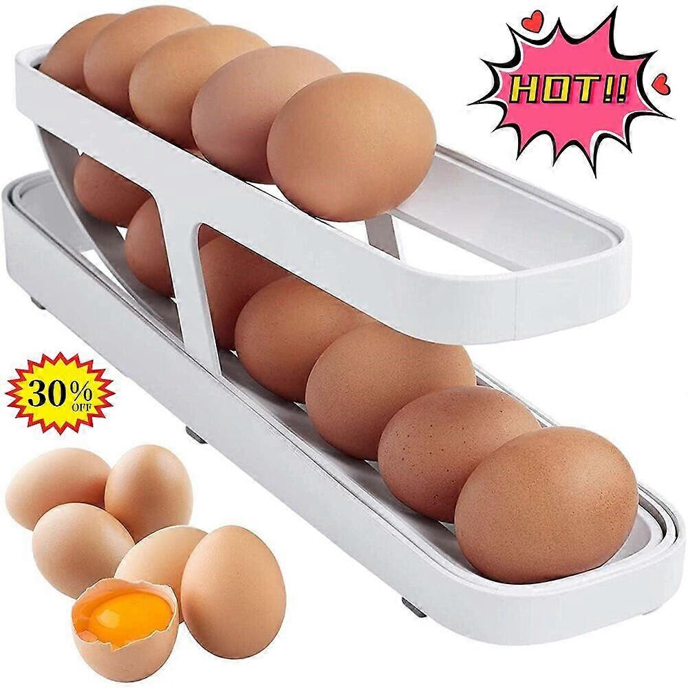 Egg Storage Box, Refrigerator Egg Dispenser Automatic Rolling Egg Rack 2 Tiers Storage Rack, Home Kitchen