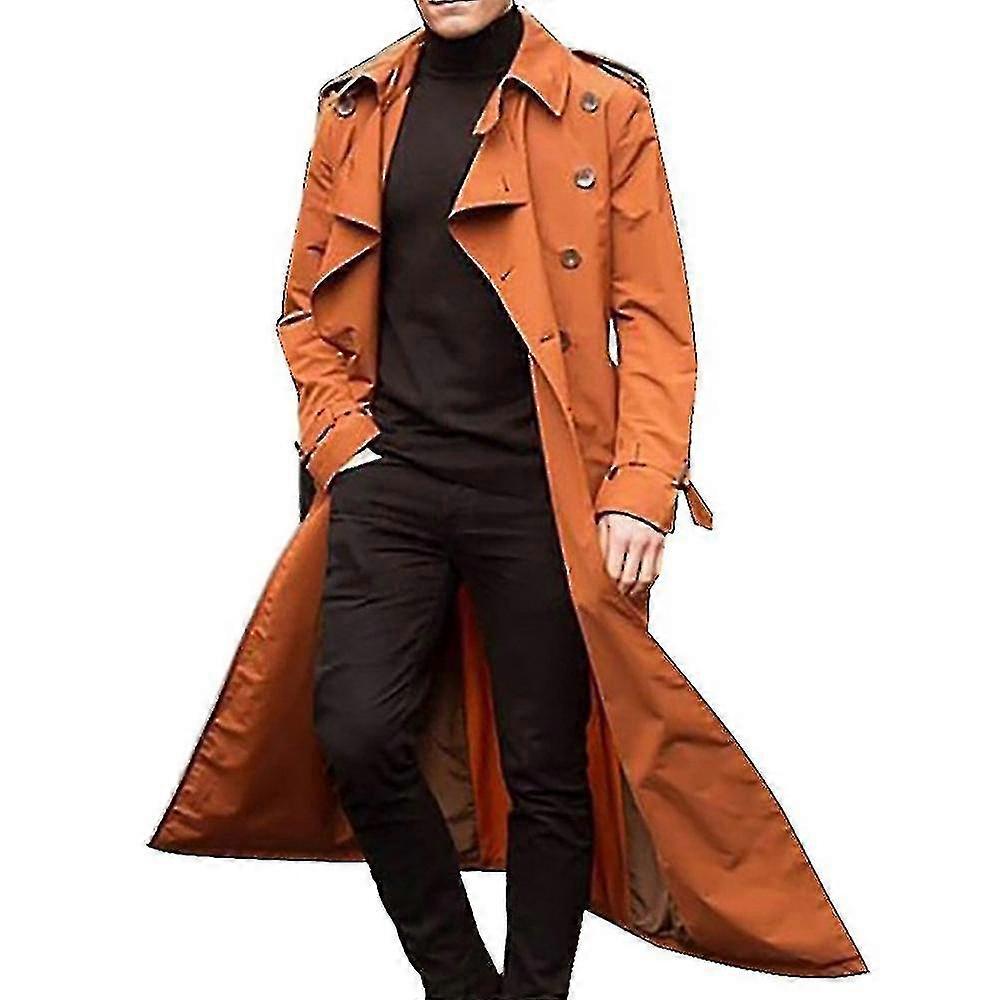 Men Long Trench Coat Lapel Overcoat Jacket