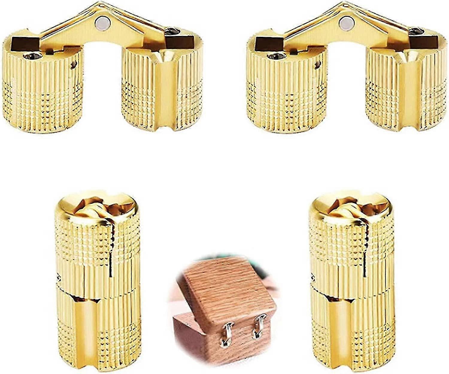 Box Hinge, Cylinder Hinges, Brass Hidden Concealed Hinge Invisible Barrel Hinge(12mm)(Colour:Gold)(4 Pcs )