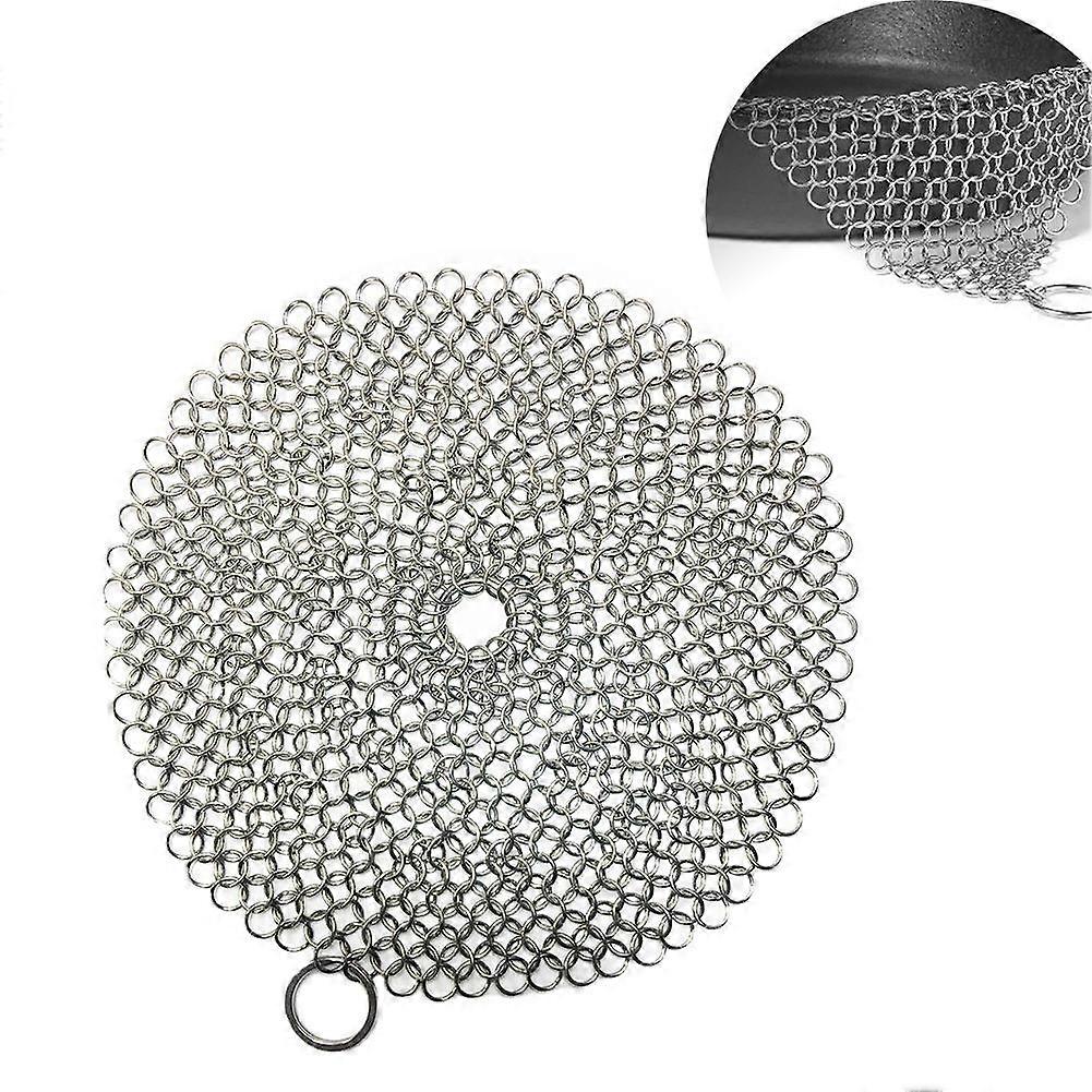 316 Premium(7 inch round)Stainless Steel Cast Iron Cleaner, Chainmail Scrubber For Cast Iron Pan Pre-seasoned Pan Dutch Ovens Waffle Iron Pans Scraper