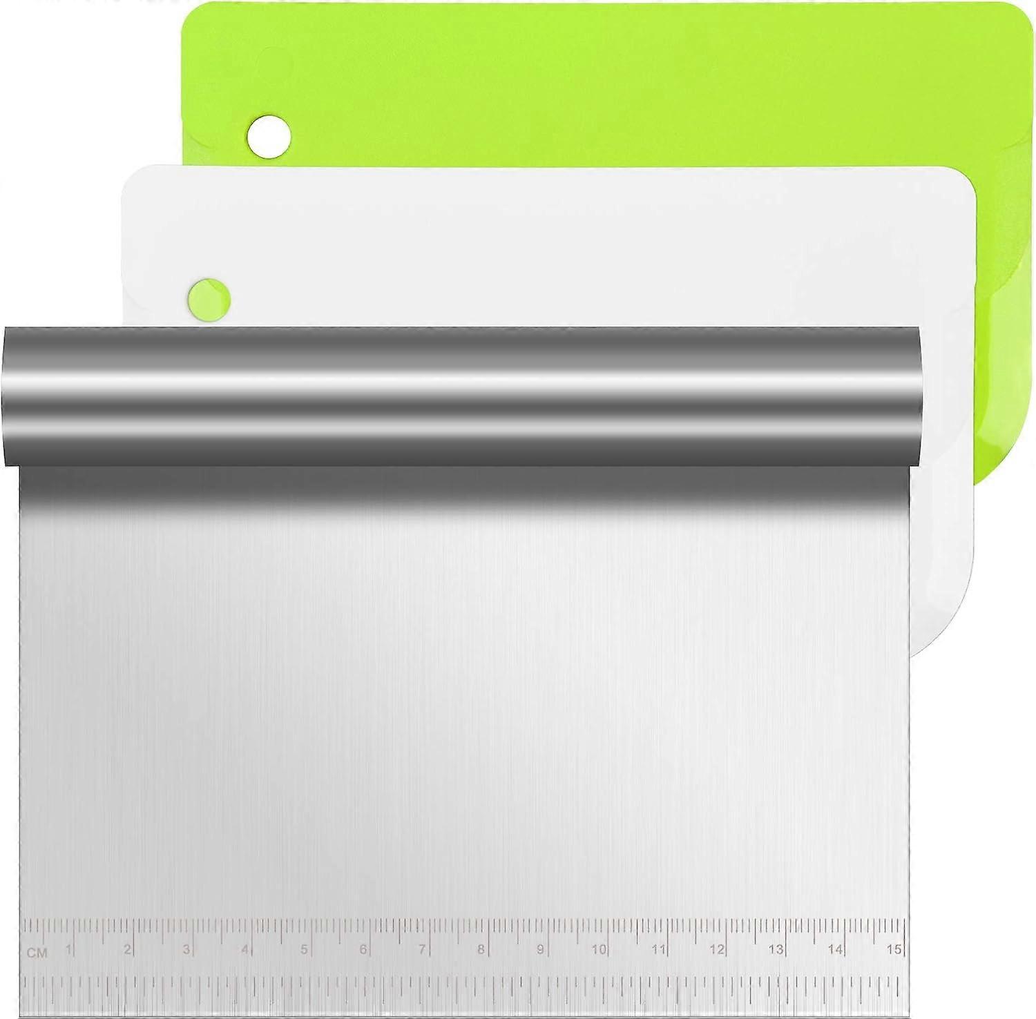Dough Scraper,3PCS Stainless Steel Dough Scraper Pastry Scraper with Measuring,Plastic Dough Scraper Can Be Used for Cutting Dough and Cutting Vegetab