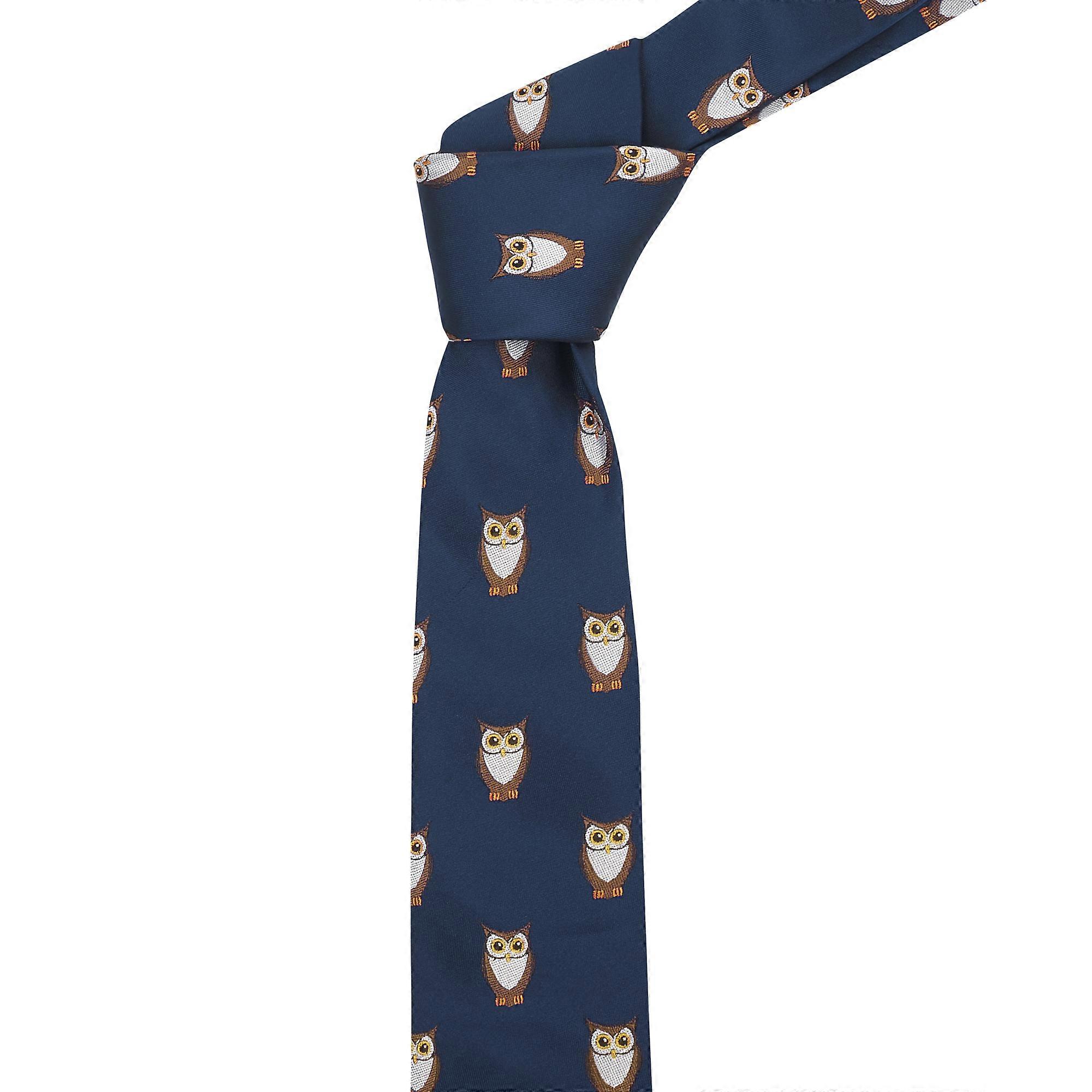 Navy Blue Owl Embroidered Tie