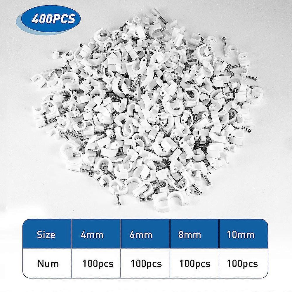400pcs Cable Clips - Nail-In Wire Clamps for Cords, Cable Management, and Ethernet - 4/6/8/10mm Sizes Available