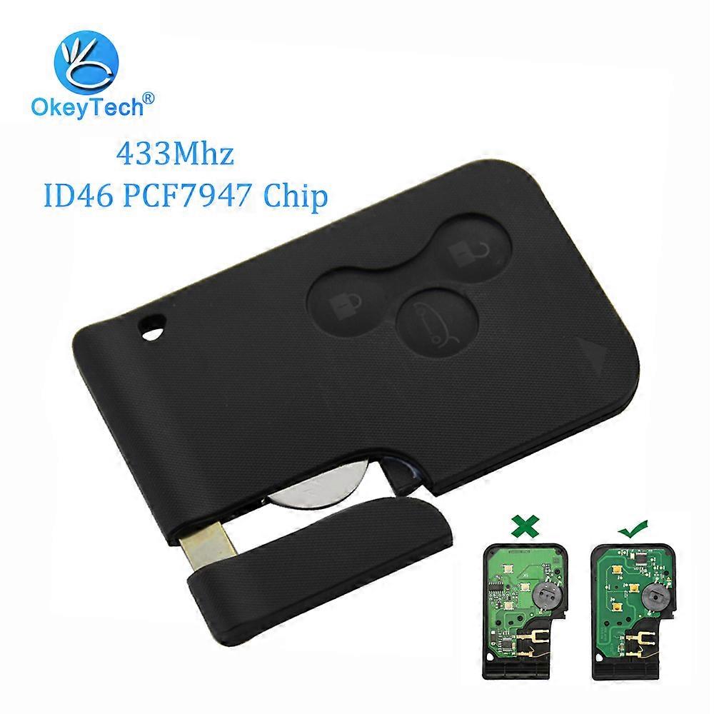 OkeyTech 3 Button 433Mhz ID46 PCF7947 Chip with Emergency Insert Blade Smart Remote Key For Renault Megane Scenic 2003-2008 Card