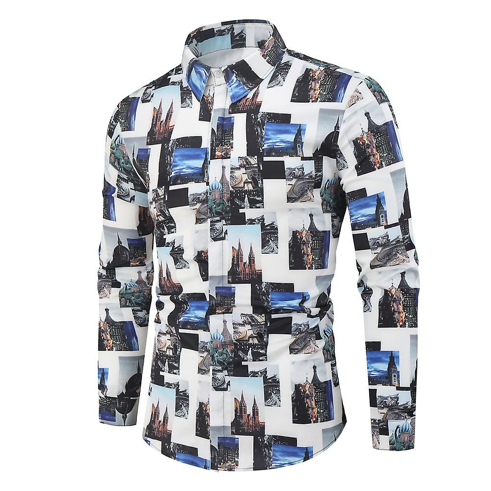 Men Printed Long Sleeve Loose Shirt